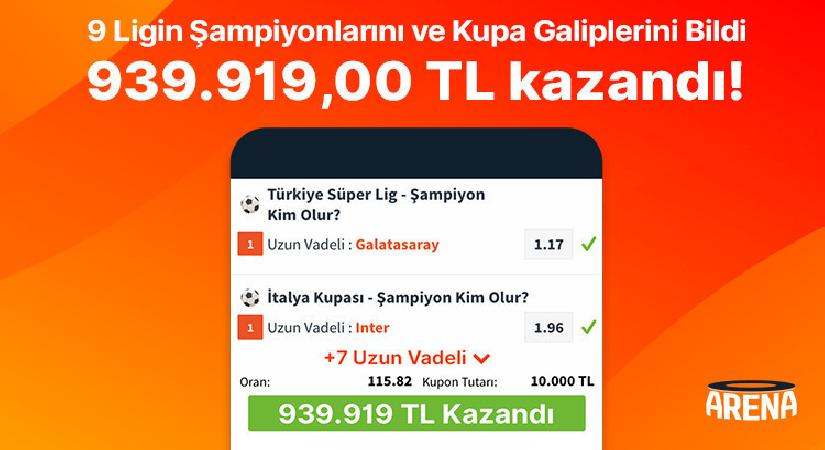 9 Ligin Şampiyonlarını ve Kupa Galiplerini Bildi 939.919,00 TL kazandı!
