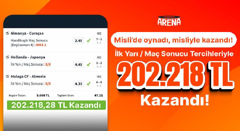 Birinci Yarı/Maç Sonucu Varsayımlarıyla 202.218,28 TL Kazandı!