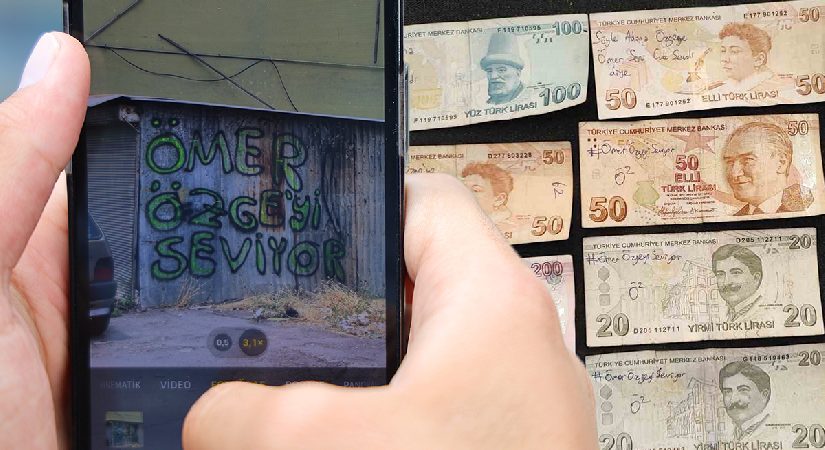 Adana’da herkes bu aşkı konuşuyor. Evvel paralara yazdı, şimdi duvarlara