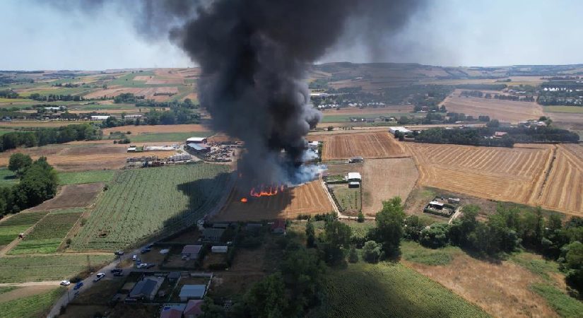 Çatalca’da fabrika yangını. Alevler otluk alana sıçradı, takımların müdahalesi sürüyor