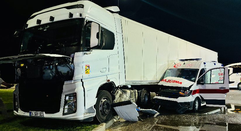 Tır hasta taşıyan ambulansı biçti