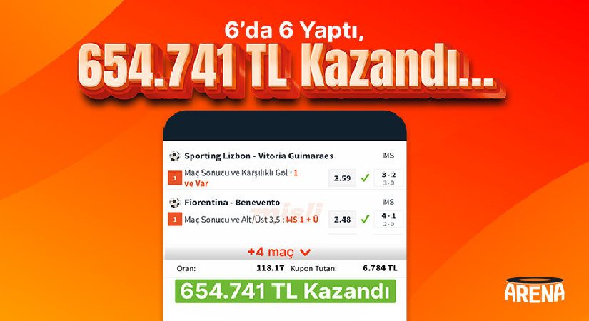 6’da 6 yaptı, 654.741 TL kazandı…