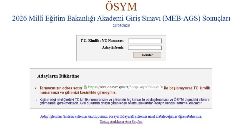 MEB AGS sonuçları sorgulama 2026 tekrar açıldı. AGS sonuçları açıklandı mı, nasıl sorgulanır?