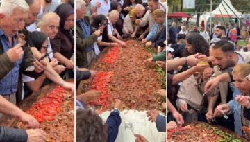Bursa’da değişik imaj. 700 kişi tıpkı tepsiden 50 kilo iskender yedi