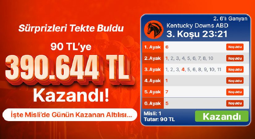 Sürprizleri Tekte Buldu 90 TL’ye 390.644 TL Kazandı! İşte Misli’de Günün Kazanan Altılısı…