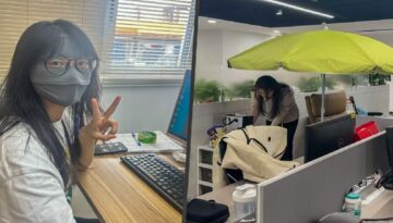 Yeni akım: Ofiste şemsiye açıp maske takıyorlar